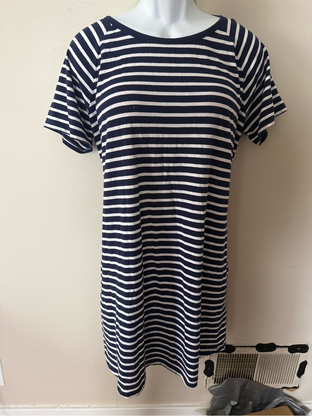 Michael Kors Navy and White Striped Dress with Gold Zipper